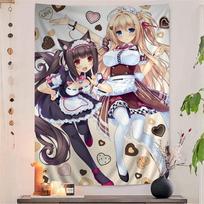 Anime Nekopara Movie Tapestry Multiple Sizes Printed Hippie Flower Design Polyester Wall Art Decor for Dorm Room Bohemian Vibe 74x94cm(29x37in) gray
