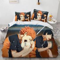 Cartoon Haikyuu Volleyball Youth Duvet Cover Pillowcase Bedding Set Adult Boys Girls Bedroom Decoration Single Double Size 135x200cm gray