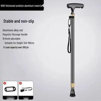 Folding Telescopic Walking Cane: Non-slip, Anti-fall, Lightweight Stick for Seniors & Patients Black Stable Base with Light and Handle