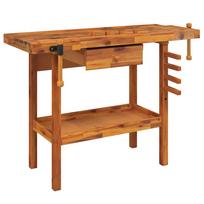 Workbench with Drawer and Bench Vises 124 x 52 x 83 cm Solid Acacia Wood