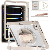 For iPad Pro 11 12.9 13 inch Case Shockproof Cover iPad Air 11 4th 5th 10 10th 10.9 10.2 9/8/7th 11th Generation Case+Strap iPad 10th Generation chaki