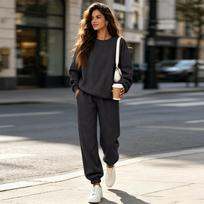 Women's 2-Piece Sweatsuit Set with Wide Leg Pants for Casual Everyday Wear L juoda