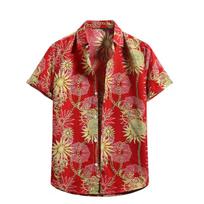 Fashion Essential! Short-Sleeve Shirt with Sun & Chain Print, Casual Style S beige