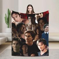 The Vampire Diaries Damon Salvatore Plush Throw Blanket Super Soft Flannel Bedspread for Bedroom Camping Bed Cover 75cmx90cm black