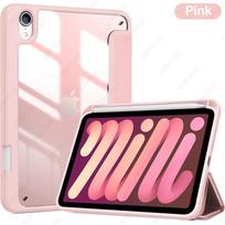 Case For iPad Mini 7 Case A17 Pro 2024/iPad Mini 6 Case 2021 8.3 Inch with Pencil Holder, Cover Back and Auto Sleep/Wake rožinė