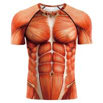 Men Vivid Human Body Muscle Anatomy 3D Print T‑Shirt, Graphic Short Sleeve Crew Neck Tee for Costume Theme Party Cosplay XXS brown