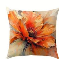 Vibrant Orange Poppy Floral Cushion Covers Pattern Cushion Cover Suitable For Sofa Bedroom Car Pillow Cover 40cmx40cm(16x16Inch) beige