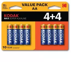 „Kodak MAX SUPER“ vienkartinės šarminės AA baterijos, 8 vnt. pakuotėje