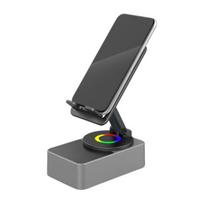 Telefono stovas Mobiliojo telefono laikiklis su belaidžiu Bluetooth suderinamu garsiakalbiu ir LED pagrindu Erdvinio garso telefono laikiklis iPhone, skirtas naudoti namuose ir lauke pilka