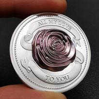 Love Rose Gold Coin, Two tone Commemorative Coin, Stereoscopic, Relief, Rose Commemorative Gift, Wedding Commemorative Medal sidabras