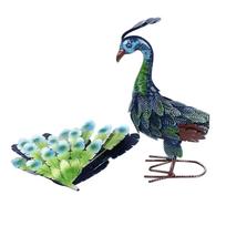 Metal Peacock Statue Realistic Easy DIY Assembly Beautiful Peacock Statue Ornament For Outdoor Garden Lawn Decoration Sculpture blue