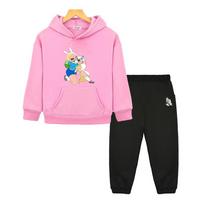 adventure time 2pcs pullover+pants  Kawaii Anime hoodie Fleece sweatshirt Jacket boys girls Hooded Sets kids boutique clothes Children's set 160 geltona
