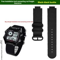for Casio Small Square AE1200/1300 A158/A168 F91W Series Mountaineering Nylon Canvas Waterproof Men's Watch Strap Accessories 18mm black