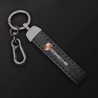 Zinc Alloy Leather Car Keychain Rings embroidered Key Chain For Porsche Cayenne Panamera Macan 911 718 Taycan Boxster Cayman 918 black
