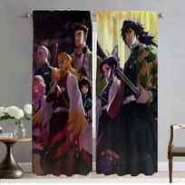 Set Of 2 Shades Demon Slayer Curtains Living Room Curtain Bedroom Halloween Decoration Partition Kitchen Light Blocking Made Polyester Window W150*H166(CM)-Rod Pocket&2PCS gray