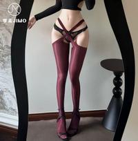 Ultra-thin mask open stockings sexy cross sex pantyhose oil-shiny black silk hollowed-out free hand tear One size fits all【 40-65kg 】 white