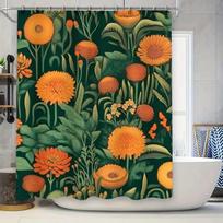 Vibrant Floral Shower Curtain Green Orange Modern Decor For Bathroom 3D Printed Water Repellent Fabric Customizable Size Availab W60H190(CM)-1 Pcs orange