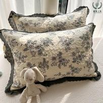 Quilted Pillowcases Set of 2 40x60cm Decorative Floral Print Cotton Blend Fabric with Lace Edge for Bedroom Sofa Cushion Covers One Size smėlis