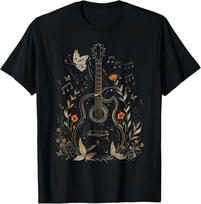 Guitar Player Acoustic Guitar Flowers Floral Art Guitarist T-Shirt S įvairiaspalvis