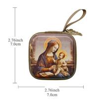 Nešiojama Mergelės Marijos Rožančiaus Laikymo Dėžutė Su Užtrauktuku Animacinis Juvelyrikos Dėklas Elegantiškas 7x7cm Maldos Rinkinys Tikintiesiems beige