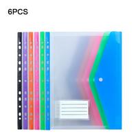 6 pcs New PP Binder Folders A4 Clear Punched Pockets 11 Holes 6 colors Label Loose-Leaf Document Storage blue