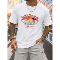 European sizes Men' Surfing Happiness T-Shirt - Themed Short Sleeve Crew Neck Shirt with Surfboard Print, Breathable Fabric S balta