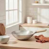 Wok Rankų darbo aliuminio nepadengta keptuvė maišymui namų virėjams, virtuvei 32CM be dangčio 36CM without Lid gray