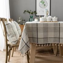 Rustic Rectangle Burlap Thick Tablecloth Cotton Linen Plaid Tablecloths Waterproof Wrinkle Free Table Cover for Kitchen Dinning 90x90cm gray