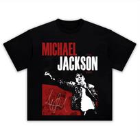 MJ Michael Jackson Portrait Print Vintage Hip Hop Oversized T Shirts Unisex For Unisex Unisex Adults Kids Boys Girls Family TShirt S red