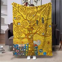 Klimt Tree Of Life Art Flannel Blanket Golden Swirl Color Mosaic Painting Print Soft Throw Bedroom Sofa Travel Home Art Decor 75x100cm (30x40inch) brown