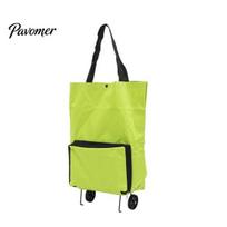Portable Utility Cart for Daily Errands Shopping with Wheels, Foldable Reusable Grocery Bag Side Lightweight Trolley Commuting Pocket, Large Capacity žalia