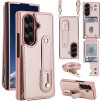 Compatible Samsung Z Fold7 Crossbody Case: Fits Fold6/5/4, with Wrist Strap & Card Holder. Z Fold 4 gray