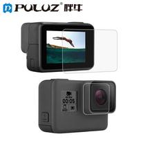 PULUZ Grūdinto Stiklo Apsauginis Dangtelis Dėklas Gopro Hero 5 6 7 Kameros Objektyvo Dangtelis LCD Ekrano Apsauga Front HD film+rear tempe black