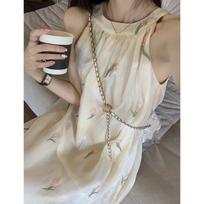 women tulip embroidered halter neck midi dress sleeveless casual loose fit flowy ruffle hem sundress S abrikosas
