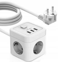 Maitinimo lizdas JSVER, kubo formos, 5 m, su 3 USB jungtimis
