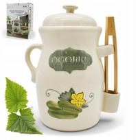 Akmeninė statinaitė 3,5 l su agurkų rauginimo žnyplėmis, universali, kreminė