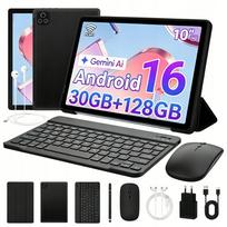 Planšetinis kompiuteris 10.1" Android 16, 30GB + 128GB, 8 branduolių, su klaviatūra ir pele, juodas