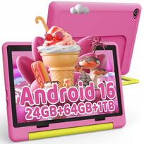 Vaikiškas planšetinis kompiuteris 10.1'', Android, 20GB+64GB, WiFi 6, 5000mAh, rausvas dėklas