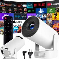 Nešiojamas 4K „Android TV“ projektorius su Wi-Fi ir išmaniuoju garsiakalbiu