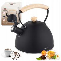 Plieninis virdulys Kinghoff, 2,6 l, juodas matinis, su medine rankena
