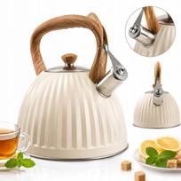 Nerūdijančio plieno arbatinukas su švilpuku, 2,8 l, tinka indukcijai ir dujoms, smėlio spalvos