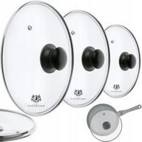 Stiklinių dangčių rinkinys 20/24/26 cm, grūdintas stiklas, metalas, bakelitas