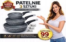 Granitinių keptuvių rinkinys 3 vnt. 16, 18, 20 cm, nelimpančios, tinka indukcinei ir dujinei viryklei