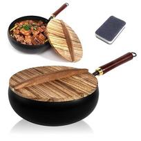 Ketaus keptuvė 28 cm su mediniu wok dangčiu