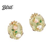 Charming Accessories for Women Tulip Flower Earrings Enamel Floral Faux beige
