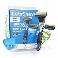 LetsShave Pro 6 Acne Friendly Razor for Men | Anti-Acne Shaving Kit with 1 Handle, 2 Blades & Razor Cap | Clog-Free 6-Blade Design with Beard Styli gray
