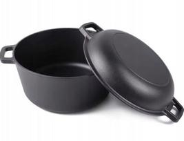 Ketaus puodas su keptuvės dangčiu 24 cm, juodas