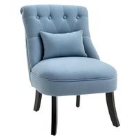 Armchair Living Room Relaxing Chair Lounge Chair Resting Chair with Back Cushion, Wooden Legs, Reading Chair with Linen Look 52.5 x 69 x 77 cm mėlyna