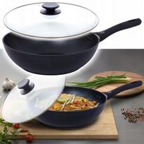 Wok keptuvė MG Home 28 cm su dangčiu, nelipni, tinka indukcijai, juoda