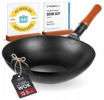 Wok keptuvė YOSUKATA 34 cm, anglinio plieno, plokščiu dugnu, tinkama dujinei ir indukcinei viryklei